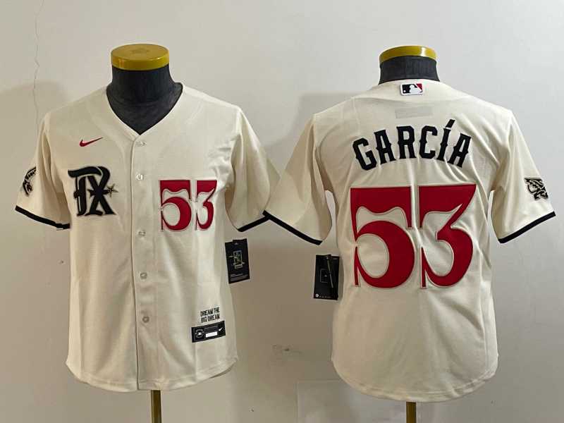 Youth Texas Rangers #53 Adolis Garcia Number Cream 2023 City Connect Cool Base Stitched Jersey->mlb youth jerseys->MLB Jersey